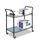 Wire Utility Cart, Metal, 2 Shelves, 400 lb Capacity, 43.75" x 19.25" x 40.5", Black