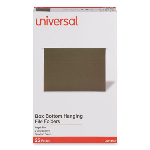 Box Bottom Hanging File Folders, 2" Capacity, Legal Size, 1/5-Cut Tabs, Standard Green, 25/Box