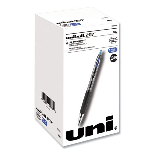 Signo 207 Gel Pen, Retractable, Medium 0.7 mm, Blue Ink, Smoke/Black/Blue Barrel, 36/Box