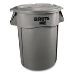 Vented Round Brute Container, 55 gal, Plastic, Gray