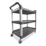 Xtra Utility Cart with Open Sides, Plastic, 3 Shelves, 300 lb Capacity, 20" x 40.63" x 37.8", Gray