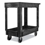 Service/Utility Carts, Plastic, 2 Shelves, 500 lb Capacity, 34.13" x 17.38" x 32.38", Black