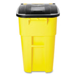 Square Brute Rollout Container, 50 gal, Molded Plastic, Yellow