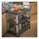 Xtra Utility Cart with Open Sides, Plastic, 3 Shelves, 300 lb Capacity, 20" x 40.63" x 37.8", Gray