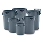 Vented Round Brute Container, 55 gal, Plastic, Gray