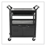 Utility Cart with Locking Doors, Plastic, 3 Shelves, 200 lb Capacity, 33.63" x 18.63" x 37.75", Black