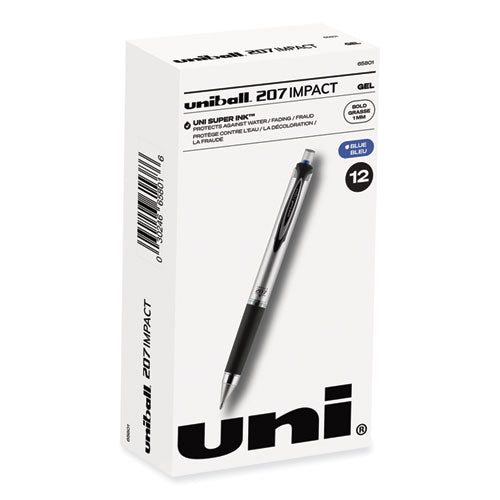 207 Impact Gel Pen, Stick, Bold 1 mm, Blue Ink, Silver/Black/Blue Barrel