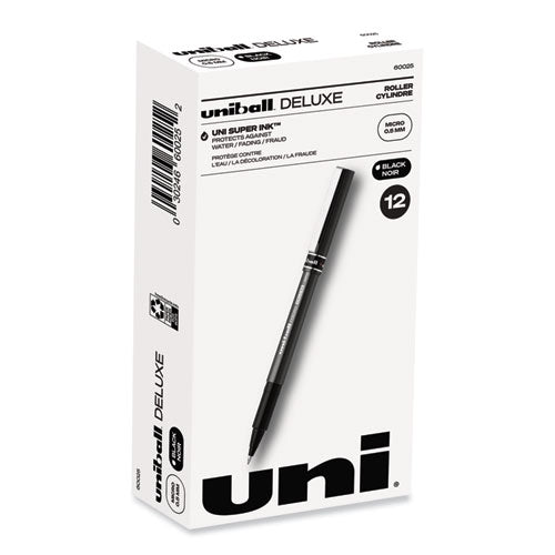 Deluxe Roller Ball Pen, Stick, Extra-Fine 0.5 mm, Black Ink, Metallic Gray/Black Barrel, Dozen