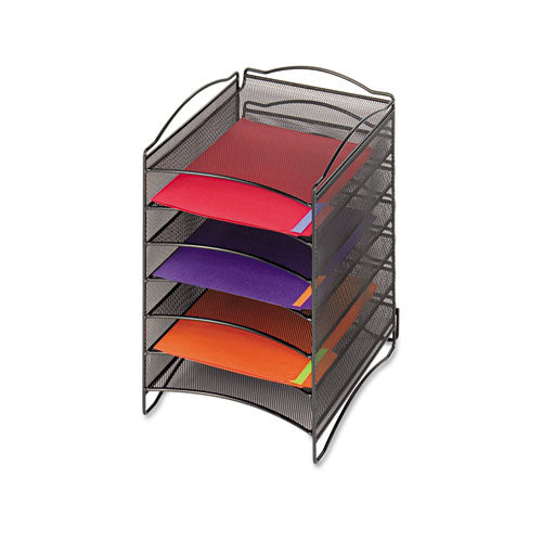 Onyx Steel Mesh Lliterature Sorter, Six Compartments, 10.25 x 12.75 x 15.25, Black