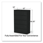 Lateral File, 5 Legal/Letter/A4/A5-Size File Drawers, Black, 42" x 18.63" x 67.63"