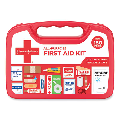 All-Purpose First Aid Kit, 160 Pieces, Plastic Case