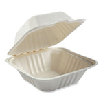 Bagasse PFAS-Free Food Containers. 1-Compartment, 6 x 6 x 3.19, White, Bamboo/Sugarcane, 500/Carton