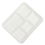 Bagasse PFAS-Free Food Tray, 5-Compartment, 8.26 x 10.23 x 0.94, White, Bamboo/Sugarcane, 500/Carton