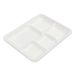 Bagasse PFAS-Free Food Tray, 5-Compartment, 8.26 x 10.23 x 0.94, White, Bamboo/Sugarcane, 500/Carton