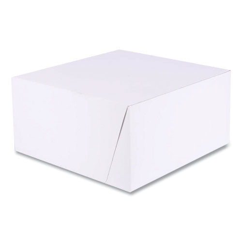 White One-Piece Non-Window Bakery Boxes, Standard, 10 x 10 x 5, White/Kraft, Paper, 100/Bundle