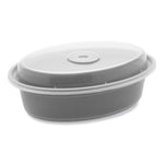 Newspring VERSAtainer Microwavable Containers, Oval, 16 oz, 6.8 x 4.8 x 1.9, Black/Clear, Plastic, 150/Carton