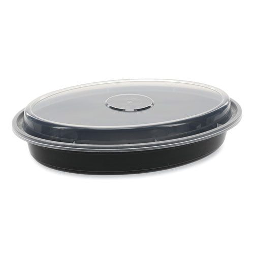 Newspring VERSAtainer Microwavable Containers, Oval, 24 oz, 9.1 x 6.7 x 1.45, Black/Clear, Plastic, 150/Carton