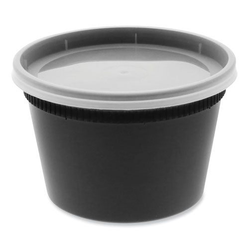 Newspring DELItainer Microwavable Container, 16 oz, 4.55 x 4.55 x 3.1, Black/Clear, Plastic, 240/Carton