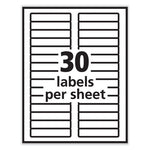 Labels, 0.66 x 3.44, White, 30/Sheet, 50 Sheets/Box