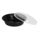 Microwavable Food Container with Lid, Round, 48 oz, 8.85 x 8.85 x 2.24, Black/Clear, Plastic, 150/Carton