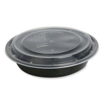 Microwavable Food Container with Lid, Round, 48 oz, 8.85 x 8.85 x 2.24, Black/Clear, Plastic, 150/Carton