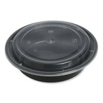 Microwavable Food Container with Lid, Round, 24 oz, 7.28 x 7.28 x 1.96, Black/Clear, Plastic, 150/Carton