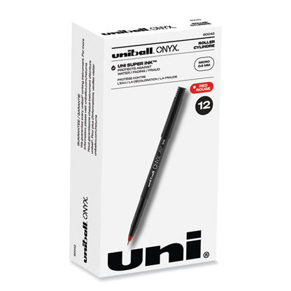 ONYX Roller Ball Pen, Stick, Extra-Fine 0.5 mm, Red Ink, Black/Red Barrel, Dozen