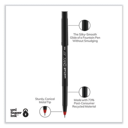 ONYX Roller Ball Pen, Stick, Extra-Fine 0.5 mm, Red Ink, Black/Red Barrel, Dozen