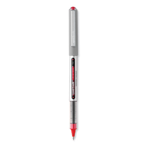 VISION Roller Ball Pen, Stick, Fine 0.7 mm, Red Ink, Silver/Red/Clear Barrel, Dozen