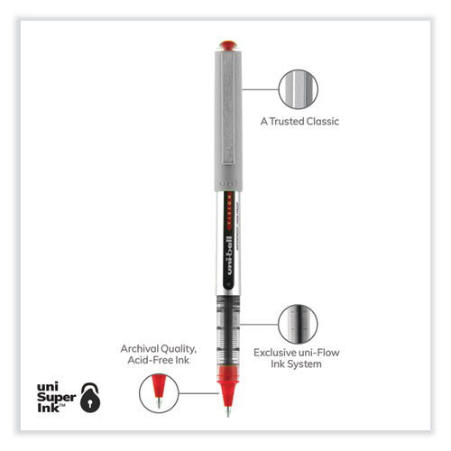 VISION Roller Ball Pen, Stick, Fine 0.7 mm, Red Ink, Silver/Red/Clear Barrel, Dozen