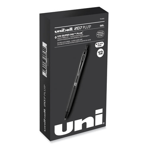 207 Plus+ Gel Pen, Retractable, Medium 0.7 mm, Black Ink, Black Barrel, Dozen