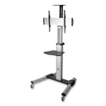 Flat Panel Floor Stand, Tilt Range: -12 to +5, Metal, 1 Shelf, 110 lb Capacity, 32.6" x 27.6" x 81.5", Silver/Black