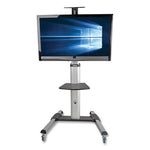 Flat Panel Floor Stand, Tilt Range: -12 to +5, Metal, 1 Shelf, 110 lb Capacity, 32.6" x 27.6" x 81.5", Silver/Black