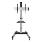 Flat Panel Floor Stand, Tilt Range: -12 to +5, Metal, 1 Shelf, 110 lb Capacity, 32.6" x 27.6" x 81.5", Silver/Black