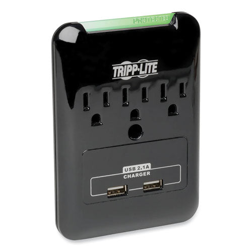 Protect It! Surge Protector, 3 AC Outlets/2 USB Ports, 540 J, Black