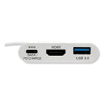 USB 3.1 Gen 1 USB-C to HDMI 4K Adapter, USB-A/USB-C PD Charging Ports, 3", White