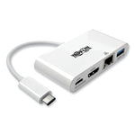 USB 3.1 Gen 1 USB-C to HDMI Adapter, USB-A/USB-C PD Charging/Gigabit Ethernet, 3", White