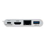 USB 3.1 Gen 1 USB-C to HDMI Adapter, USB-A/USB-C PD Charging/Gigabit Ethernet, 3", White