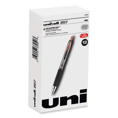 Signo 207 Gel Pen, Retractable, Medium 0.7 mm, Red Ink, Smoke/Black/Red Barrel, Dozen