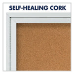 Enclosed Indoor Cork Bulletin Board with One Hinged Door, 24 x 36, Tan Surface, Silver Aluminum Frame