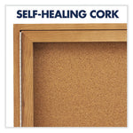 Enclosed Indoor Cork Bulletin Board with One Hinged Door, 24 x 36, Tan Surface, Oak Fiberboard Frame