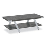 Coffee Table, Rectangular. 48 x 23.75 x 16, Stone Gray Top, Silver Base