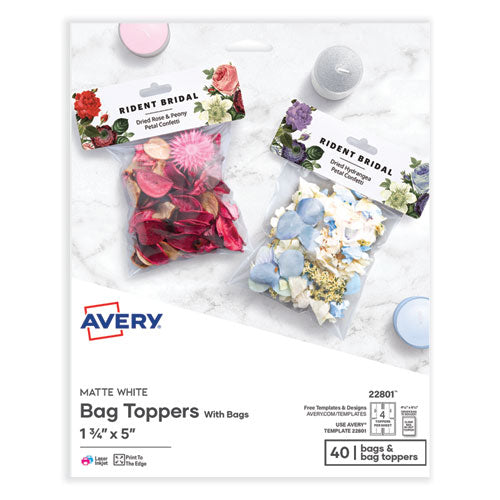 Sure Feed Printable Toppers with Bags, 1.75 x 5, White, 40/Pack