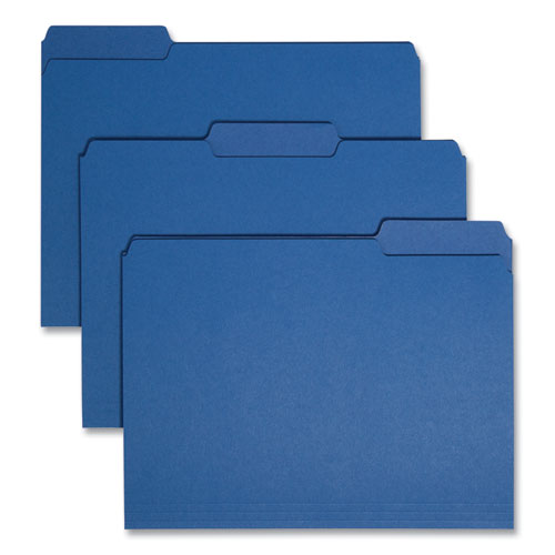 Interior File Folders, 1/3-Cut Tabs: Assorted, Letter Size, 0.75" Expansion, Navy Blue, 100/Box