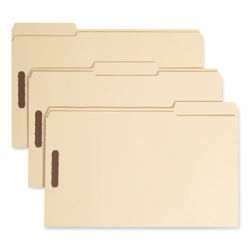 Top Tab Fastener Folders, 1/3-Cut Tabs: Assorted, 0.75" Expansion, 2 Fasteners, Letter Size, Manila Exterior, 50/Box