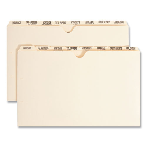 Pressboard Mortgage Folder Dividers, Pre-Printed, 1 Fastener, Legal Size, Manila, 7 Dividers/Set, 12 Sets