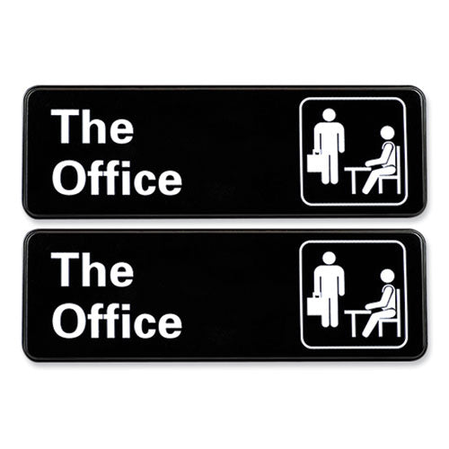 The Office Indoor/Outdoor Wall Sign, 9" x 3", Black Face, White Graphics, 2/Pack