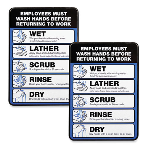 Employees Must Wash Hands Indoor Wall Sign, 5" x 7", Black/Blue/White Face, Black/Blue Graphics, 2/Pack