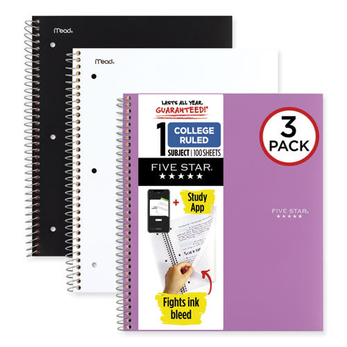 Wirebound Notebook with Two Pockets, 1-Subject, Medium/College Rule, Assorted Cover Color, (100) 11 x 8.5 Sheets, 3/Pack