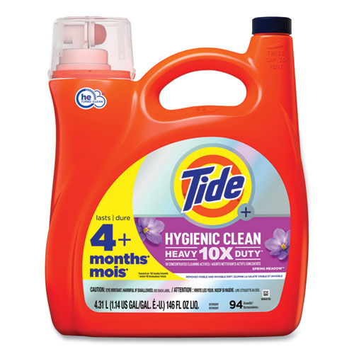 Hygienic Clean Heavy 10x Duty Liquid Laundry Detergent, Spring Meadow Scent, 146 oz Pour Bottle, 4/Carton